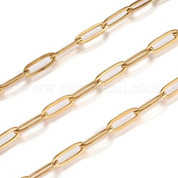 304 acero inoxidable cadenas de clips, cadenas portacables alargadas estiradas, soldada, con carrete, dorado, link: 11~12x4x0.5~0.87 mm, aproximadamente 16.4 pie (5 m) / rollo