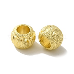 Perle di ottone con texture, piombo & cadimo libero, perline con foro grande, rondelle, vero placcato oro 24k, 8x6mm, Foro: 4 mm