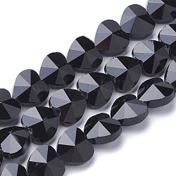 Perle di vetro trasparente, sfaccettato, cuore, nero, 14x14x8.5mm, Foro: 1 mm