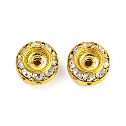 Brass Rhinestone Beads, Flat Round, Golden, 9x5mm, Hole: 1.5mm