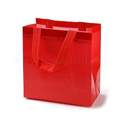 Wiederverwendbare faltbare Geschenktüten aus Vliesstoff mit Griff, Tragbare wasserdichte Einkaufstasche zum Verpacken von Geschenken, Rechteck, rot, 11x21.5x22.5 cm, Falte: 28x21.5x0.1cm