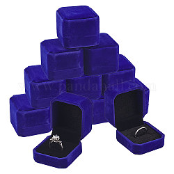 Boîtes à bagues carrées en velours, bleu royal, 49.5x54.5x41.5mm