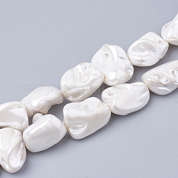 Shell Pearl Bead Strands, Nugget, White, 13~27x12~23x6~21mm, Hole: 1mm, about 18~24pcs/strand, 14.96 inch~16.14 inch