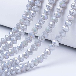 Electroplate Glass Beads Strands, Opaque Solid Color, AB Color Plated, Faceted, Rondelle, Gainsboro, 4x3mm, Hole: 0.4mm, about 123~127pcs/strand, 16.5~16.9 inch(42~43cm)