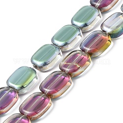 Hilos de cuentas de vidrio electrochapado transparente, medio arco iris chapado, Rectángulo, colorido, 12x10x4.5mm, agujero: 1 mm, aproximamente 55 pcs / cadena, 25.98'' (66 cm)