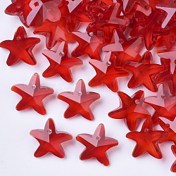 Breloques en verre transparent, étoile de mer / étoiles de mer, rouge, 14x15x6mm, Trou: 0.8mm