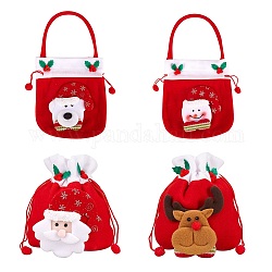 4Pcs 4 Styles Christmas Velvet Candy Bags Decorations, Drawstring Cartoon Doll Bag, with Handle, for Christmas Party Snack Gift Ornaments, Red, 37.5x20cm, 1pc/style
