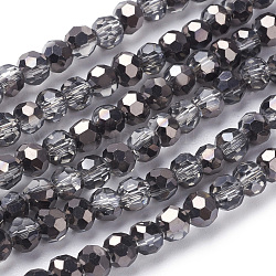 Electroplate Glass Beads Strands, Half Plated, Faceted(32 Facets), Round, Black Plated, 4mm, Hole: 1mm, about 88~90pcs/strand, 28~30cm