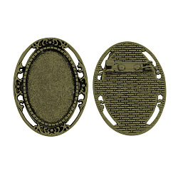 Tibetan Style Alloy Brooch Cabochon Settings, Lead Free & Cadmium Free & Nickel Free, Antique Bronze, Oval Tray: 30x20mm, 39.5x30x2mm, Pin: 0.5mm