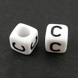 Perles européennes de lettre en acrylique, trou horizontal, cube, letter.c, 10x10x10mm, Trou: 3.5~4mm, environ 598 pcs/500 g