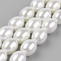 Chapelets de perles de coquille, ovale, fumée blanche, 15.5x12~12.5mm, Trou: 1mm, Environ 26 pcs/chapelet, 15.9 pouce (40.3 cm)