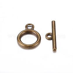 Aleación de estilo tibetano toggle corchetes, sin plomo y cadmio, color de bronce antiguo, anillo: 19x14 mm, bar: 2x22 mm, agujero: 2.5 mm