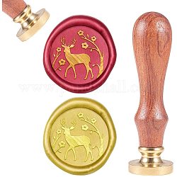 Scrapbook diy, timbro di sigillo di ottone e set di maniglie in legno, cervo, oro, 8.9x2.5cm, francobolli: 25x14.5 mm