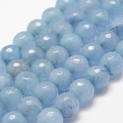 Facette natürlichen weißen Jade Perlen Stränge, Runde, gefärbt, hellblau, 10 mm, Bohrung: 1.2~1.5 mm, ca. 38 Stk. / Strang, 14 Zoll (35.6 cm)