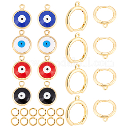 Kit de fabricación de aretes de ojo malvado de colores diy de arricraft, incluyendo fornitura de arete de aro huggie de latón y anillos de engarce y amuletos esmaltados, dorado, 28 unidades / caja