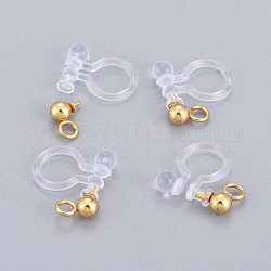 304 Stainless Steel Clip-on Earring Component, with Plastic, Real 18k Gold Plated, 11x11x3mm, Hole: 1.6mm
