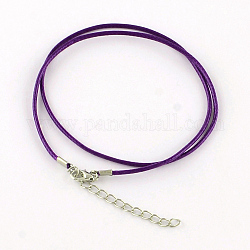 Algodón encerado el collar del cordón, con broches de langosta de la aleación de la garra y las cadenas finales de hierro, Platino, violeta oscuro, 17.4 pulgada (44 cm)