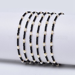 Adjustable Nylon Cord Braided Bead Bracelets, with Japanese Seed Beads and Pearl, Black, 1-3/4 inch~2-3/4 inch(4.6~7cm)