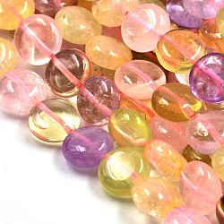 Mixed Natural Quartz Flat Round Bead Strands, Mixed Color, 10x4mm, Hole: 1mm, about 41pcs/strand, 15.7inch