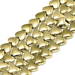 Electroplate non magnetici ematite sintetico fili di perline, cuore, vero placcato oro 18k, 5x6x2.5mm, Foro: 0.5 mm, circa 73~74pcs/filo, 15.75 pollice (40 cm)