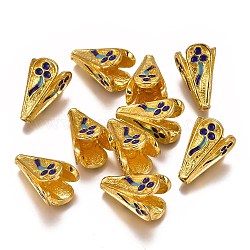 Alliage cônes émail de perles, 4 pétales, fleur, bleu, or, 18x12x12mm, Trou: 1.5mm, diamètre intérieur: 8 mm