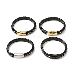 Cuero negro y 304 cuerda de acero inoxidable pulsera de cordón trenzado cierre magnético para hombres y mujeres, color mezclado, 8-5/8 pulgada (21.8 cm)