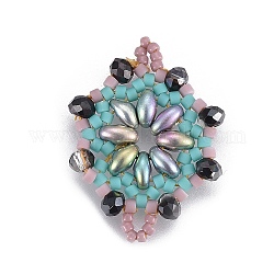 Liens de perles de rocaille japonaises miyuki & toho, motif de tissage, fleur, turquoise moyen, 24~25.6x19~19.2x3.2~3.6mm, Trou: 1.5~1.6mm