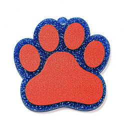 Opaque Acrylic Pendants, with Glitter Powders, Cat Paw Print, Red, 38.5x38.5x2.5mm, Hole: 2mm