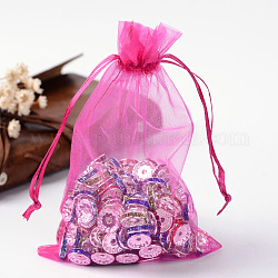Sacchetti regalo in organza con coulisse, sacchetti per gioielli, sacchetti regalo per bomboniere natalizie, rosso viola medio, 15x10cm
