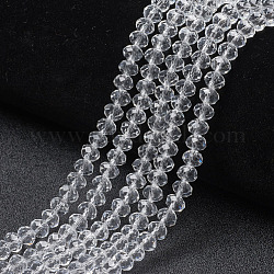 Chapelets de perles en verre, facette, rondelle, clair, 3.5x3mm, Trou: 0.4mm, Environ 123~127 pcs/chapelet, 13.78 pouce ~ 14.17 pouces (35~36 cm)