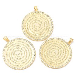 Brass with Cubic Zirconia Pendants, Long-Lasting Plated, Lead Free & Cadmium Free, Flat Round, Real 18K Gold Plated, 38x34.5x2mm, Hole: 4x3.5mm