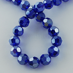 Electroplate Glass Bead Strands, Pearl Luster Plated, Faceted, Round, Dark Blue, 6x5mm