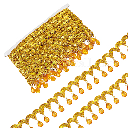 Polyester-Quasten-Spitzenband, funkelnde Pailletten-Spitzenborte mit silberfarbenem Kunststoff-Strass-Fransenbesatz, für Bekleidungszubehör, golden, 1-7/8 Zoll (48.5 mm), ungefähr 9.84 yards (9m)/pc