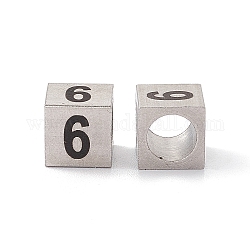 303 perline in acciaio inossidabile, cubo, num. 6, 7x7x7mm, Foro: 5 mm