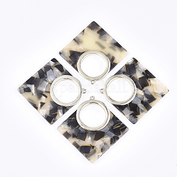 Cellulose Acetate(Resin) Big Pendants, with Alloy Findings, Rhombus, Light Gold, Antique White, 54x55x4mm, Hole: 1.8mm