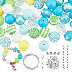 Kit de fabrication de bijoux, y compris les perles acryliques, chaîne de fer et perles, clip en alliage, fil d'acier, fil élastique, verte, perles acryliques : 45~55 pièces/boîte