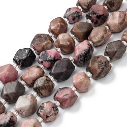 Perline Rhodonite naturale fili, con perline semi, sfaccettato, poligono, 10.5~15x10~14x8~11mm, Foro: 1.8 mm, circa 25~26pcs/filo, 15.55 pollice (39.5 cm)