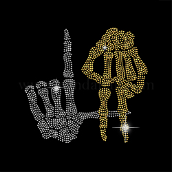 Glass Hotfix Rhinestone, Iron on Appliques, Costume Accessories, for Clothes, Bags, Pants, Skeleton Hand, 297x210mm