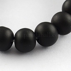 Chapelets de perles en verre peintes, de Style caoutchouté, ronde, noir, 8mm, Trou: 1.3~1.6mm, 31.4 pouce