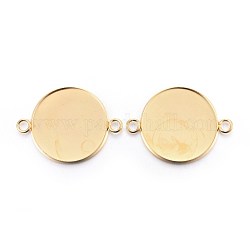 201 Stainless Steel Cabochon Connector Settings, Plain Edge Bezel Cups, Flat Round, Real 24K Gold Plated, Tray: 25mm, 36x27x2mm, Hole: 3mm