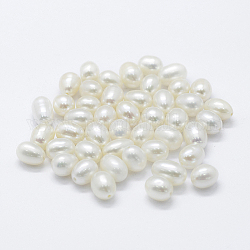 Perle coltivate d'acqua dolce perla naturale, mezzo forato, patata, bianco floreale, 6~7x7~10mm, Foro: 0.8 mm