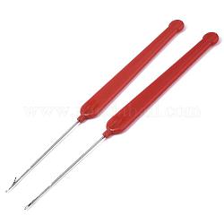 Platino tono de mango de plástico agujas de ganchillo agujas de hierro, rojo, pin: 0.4 mm, 145~147x12x3.5mm