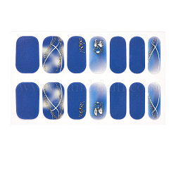 Nail Art Full Cover Nagelaufkleber, Tartan Gänseblümchen Ananas selbstklebende Gel-Nagelkunst-Abziehbilder mit Glitzerpulver, für Nagelspitzen Dekorationen, marineblau, 24x8 mm, 14pcs / Blatt