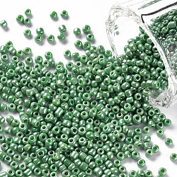 (servizio di reimballaggio disponibile) perline di semi di vetro, colori opachi , tondo, verde mare medio, 6/0, 4mm, Foro: 1 mm, su 12 g / borsa
