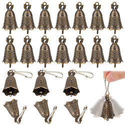 Olycraft 24pcs pendentifs en alliage de style tibétain, breloque cloche bouddhiste avec caractères chinois, avec fermoir porte-clés en fer 24 pièces, bronze antique, 38x23.5mm, Trou: 3mm