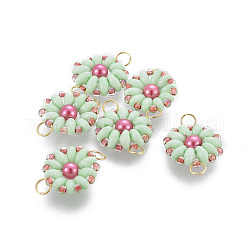 Liens de perles de rocaille japonaises miyuki & toho, motif de tissage, fleur du soleil, vert pale, 19~20x13.5~14x4.5mm, Trou: 3mm