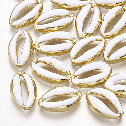 Perline smaltato in lega, forma di conchiglia di ciprea, oro chiaro, bianco, 16.5x10x4.5mm, Foro: 1.2 mm