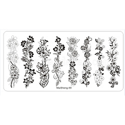 Plaques d'estampage d'art d'ongle en acier inoxydable, image d'ongle fleurs chouette animal pâques, pour les outils d'impression de manucure à ongles bricolage, motif de fleur, 120x60x0.5mm
