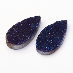 Geoda natural electrochapada en forma de lágrima teñida / cabujones de ágata druzy, azul medianoche, 19~20x10x6~7mm