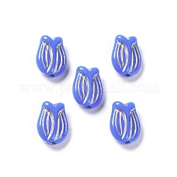 Plaquage de perles acryliques opaques, métal enlacée, tulipe, bleu royal, 16x11.5x7mm, Trou: 2mm, environ 670 pcs/500 g
